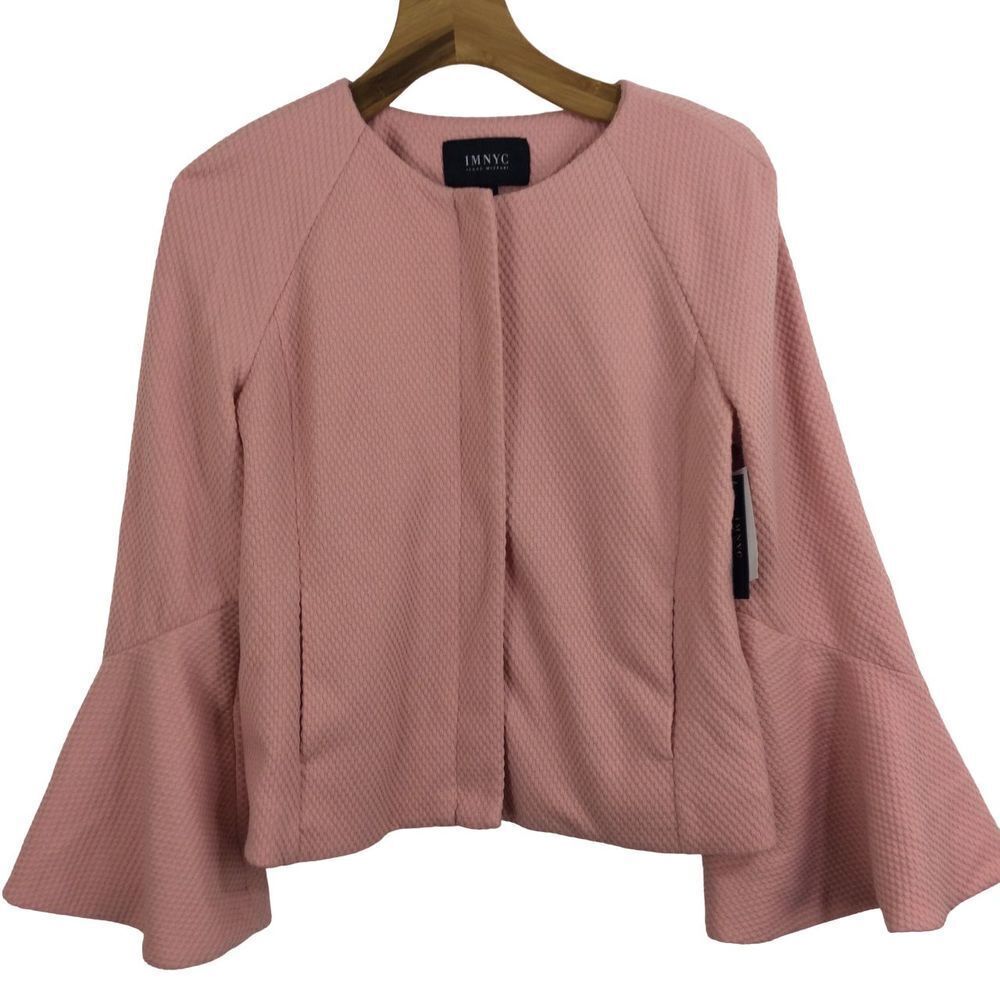 IMNYC Isaac Mizrahi Park Avenue Textured Bell Sleeve Jacket Powder Pink M NWT